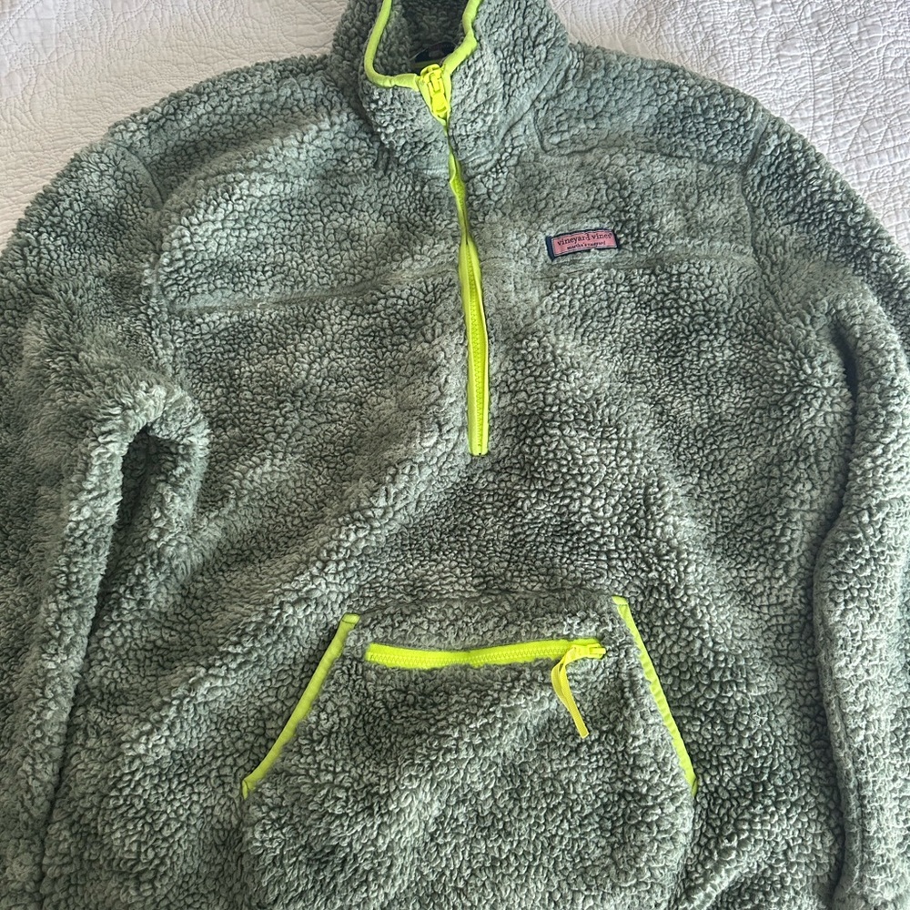 Vineyard Vines Gray Fleece Pullover with Neon Trim